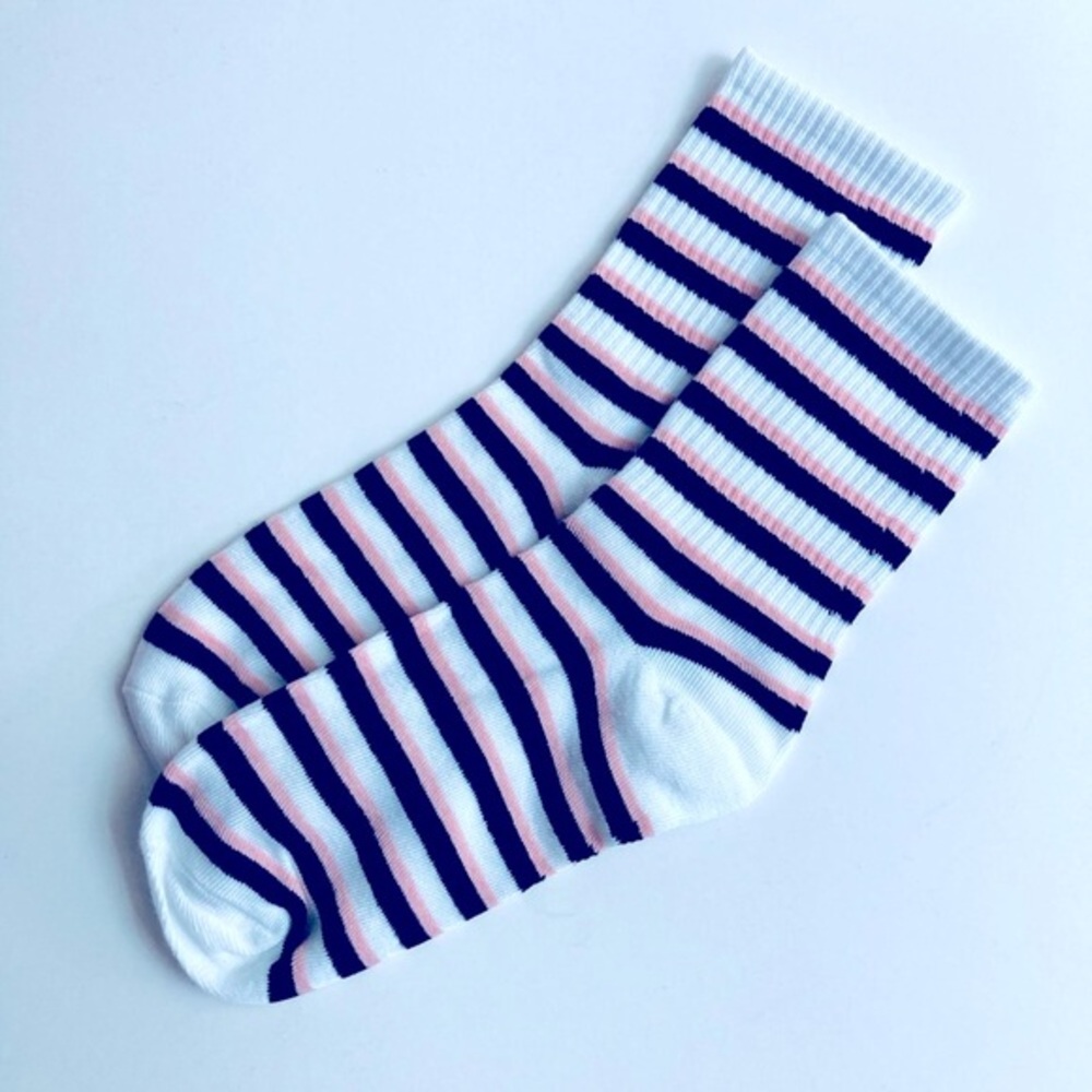 🍒 5/$25 🍒 Crew Socks Pink, Black with White Stripes
